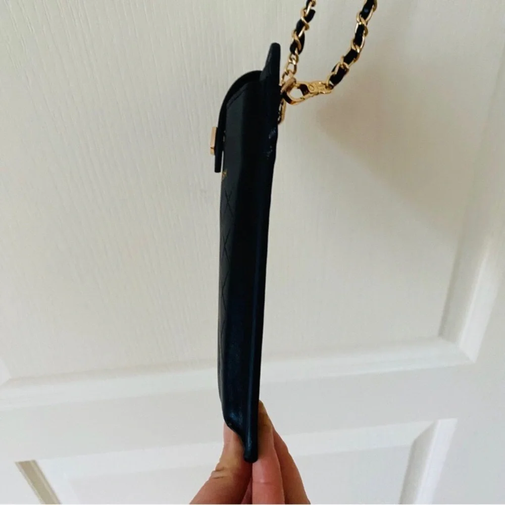 Brand New Chanel Coco Crush Black Quilted Faux Leather Phone Card Crossbody Bag